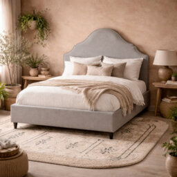 Wyld Haus Princeton King Size Bed Light Grey Linen Upholstered Headboard