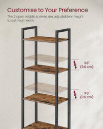 Songmics Tall Bookcase, 6-Tier Storage Shelf With Door, Metal Frame And Adjustable Shelves, Rustic Brown And Ink Black - thumbnail 5