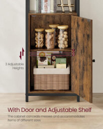 Songmics Tall Bookcase, 6-Tier Storage Shelf With Door, Metal Frame And Adjustable Shelves, Rustic Brown And Ink Black - thumbnail 4