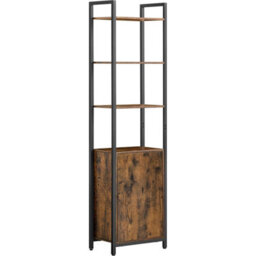 Songmics Tall Bookcase, 6-Tier Storage Shelf With Door, Metal Frame And Adjustable Shelves, Rustic Brown And Ink Black - thumbnail 6