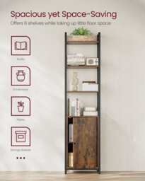 Songmics Tall Bookcase, 6-Tier Storage Shelf With Door, Metal Frame And Adjustable Shelves, Rustic Brown And Ink Black - thumbnail 3