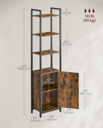 Songmics Tall Bookcase, 6-Tier Storage Shelf With Door, Metal Frame And Adjustable Shelves, Rustic Brown And Ink Black - thumbnail 2