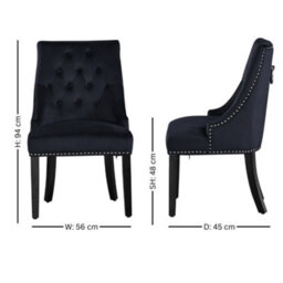 Life Interiors Set Of 6 Black Velvet Dining Chairs Ergonomic Scoop Knockerback & Button Tufted Wood Legs - thumbnail 7