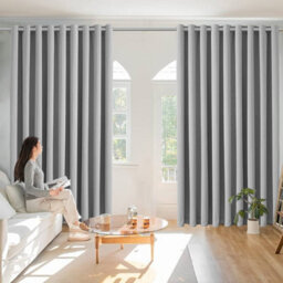 Ameha Light Grey Blackout Eyelet Curtains Ready Made Ring Top Thermal Insulated Heavy Thick Curtain 66''x90'' Bedroom Living Room - thumbnail 1