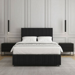 REGIONAL FURNISHINGS Divan Bed Set Black Plush Velvet Upholstered 24Inch Headboard & Footboard 2Drawersfootend & Mattress In 4Ft 4Ft6 5Ft 6Ft - thumbnail 2