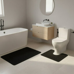 2 Piece Box Design Bath Mat Set Soft Absorbent Non-Slip Bathroom Mats Black - thumbnail 1