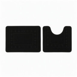2 Piece Box Design Bath Mat Set Soft Absorbent Non-Slip Bathroom Mats Black - thumbnail 2