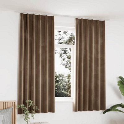Berkfield Blackout Curtains 2 Pcs With Hooks Velvet Beige 140X175 Cm - image 1