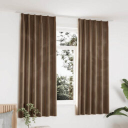 Berkfield Blackout Curtains 2 Pcs With Hooks Velvet Beige 140X175 Cm - thumbnail 1