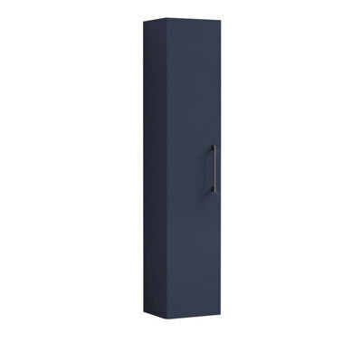 Balterley Level Modern Bathroom 1 Soft Close Door Wall Hung Tall Storage Unit, Satin Dark Blue With Brushed Pewter Handle, 300 mm