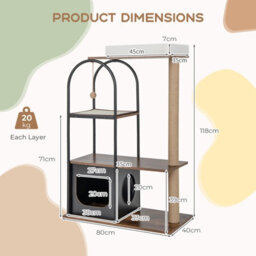 Costway 118 Cm Cat Tree Tower Cat Condo Activity Center W/ Metal Frame Scratching Posts - thumbnail 3