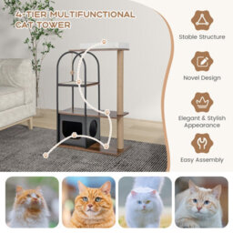 Costway 118 Cm Cat Tree Tower Cat Condo Activity Center W/ Metal Frame Scratching Posts - thumbnail 9