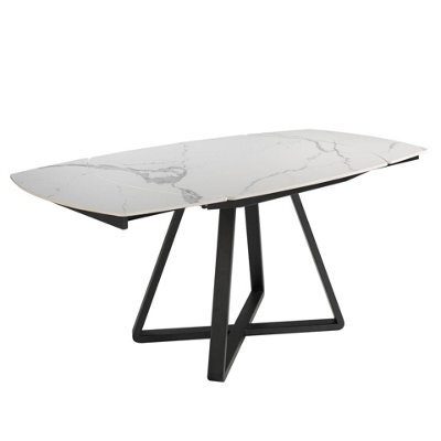 Angel Cerda Modern Oval Barrel Porcelain Marble Dining Table With Black Steel Legs - image 1