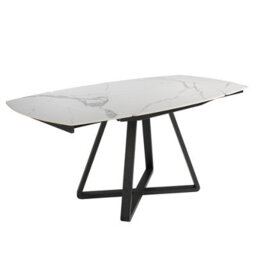 Angel Cerda Modern Oval Barrel Porcelain Marble Dining Table With Black Steel Legs