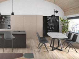 Angel Cerda Modern Oval Barrel Porcelain Marble Dining Table With Black Steel Legs - thumbnail 3