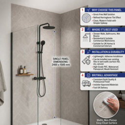 Ener-J Britwall Pvc Shower Panels Pack Of 3 Light Beige Herringbone Waterproof Bathroom Wall Cladding 2400X1000X10mm - thumbnail 2