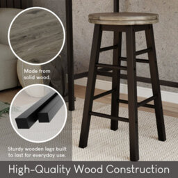 Lassic Chef Vida Wooden Revolving Black Bar Stool - Set Of 2 - thumbnail 9