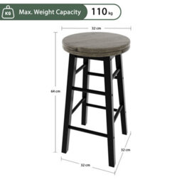 Lassic Chef Vida Wooden Revolving Black Bar Stool - Set Of 2 - thumbnail 2