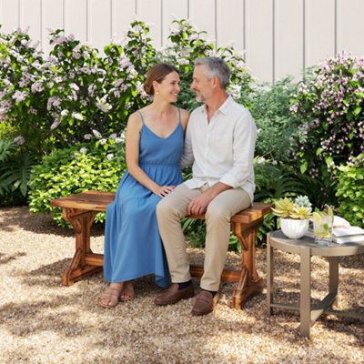 Outsunny Wooden Garden Bench, Rustic Backless Outdoor Loveseat, Carbonised - image 1