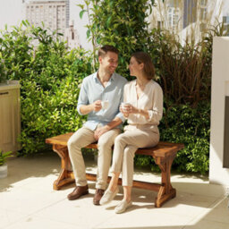 Outsunny Wooden Garden Bench, Rustic Backless Outdoor Loveseat, Carbonised - thumbnail 8