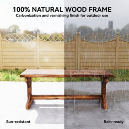 Outsunny Wooden Garden Bench, Rustic Backless Outdoor Loveseat, Carbonised - thumbnail 4