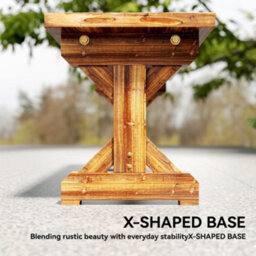Outsunny Wooden Garden Bench, Rustic Backless Outdoor Loveseat, Carbonised - thumbnail 7