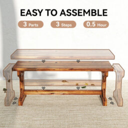 Outsunny Wooden Garden Bench, Rustic Backless Outdoor Loveseat, Carbonised - thumbnail 6