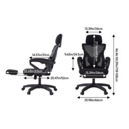 Living And Home High Back Black Gaming Chair With Footrest - thumbnail 5