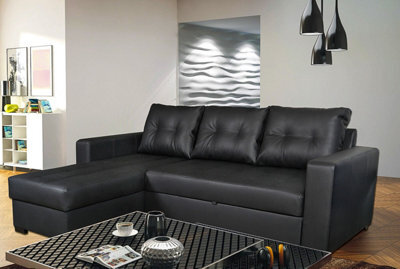 Tommy Corner Sofa Bed Black Faux Leather Right Left Corner - image 1