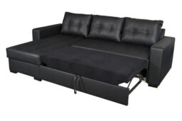 Tommy Corner Sofa Bed Black Faux Leather Right Left Corner - thumbnail 3