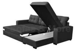 Tommy Corner Sofa Bed Black Faux Leather Right Left Corner - thumbnail 4