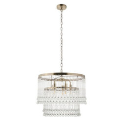 Luminosa Lighting Luminosa Genevieve Pendant Ceiling Light Antique Brass Plate & Clear Crystal Glass 5X E14 - thumbnail 7