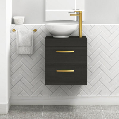Royal Bathrooms 500mm Wall Hung Vanity Unit 2 Drawer Hale Black & Breeze Countertop Basin With Brushed Brass Handle - image 1