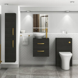 Royal Bathrooms 500mm Wall Hung Vanity Unit 2 Drawer Hale Black & Breeze Countertop Basin With Brushed Brass Handle - thumbnail 2