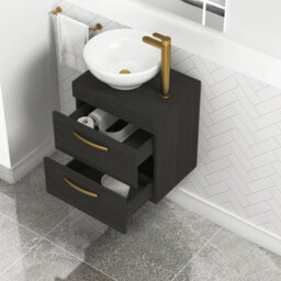 Royal Bathrooms 500mm Wall Hung Vanity Unit 2 Drawer Hale Black & Breeze Countertop Basin With Brushed Brass Handle - thumbnail 3