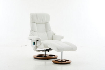 Abrihome 025, Pu Upholstered Massage Recliner With Ottoman Footstool, 5 Points Massager, Wood/metal Base For Living Room Bedroom, White - image 1