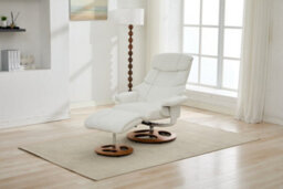 Abrihome 025, Pu Upholstered Massage Recliner With Ottoman Footstool, 5 Points Massager, Wood/metal Base For Living Room Bedroom, White - thumbnail 4
