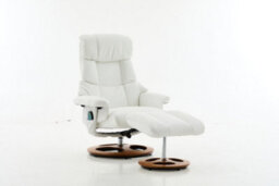 Abrihome 025, Pu Upholstered Massage Recliner With Ottoman Footstool, 5 Points Massager, Wood/metal Base For Living Room Bedroom, White - thumbnail 1