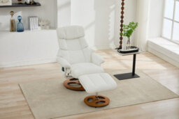 Abrihome 025, Pu Upholstered Massage Recliner With Ottoman Footstool, 5 Points Massager, Wood/metal Base For Living Room Bedroom, White - thumbnail 2