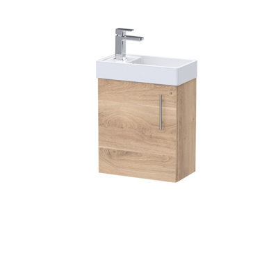 Balterley Freehay Contemporary Bathroom Wall Hung 1 Soft-Close Door Vanity Unit & Rectangular Basin, Bleached Oak, 400 mm