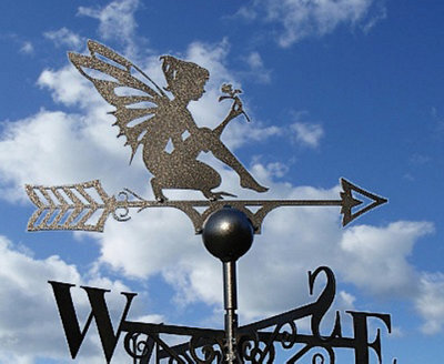 Poppy Forge Fairy Weathervane - Solid Steel - W61 X H88 Cm - Powder Coated Black - image 1