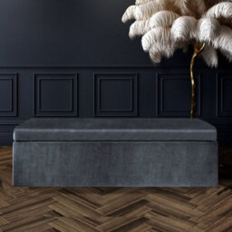 150Cm Large Plain Safar Storage Ottoman Box, Steel Grey  Plush Velvet Upholstered Deep Storage Ottoman End Of Bed Bench