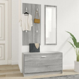 Berkfield 3-In-1 Shoe Cabinet Set Grey Sonoma Engineered Wood - thumbnail 3