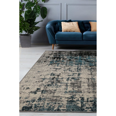 Melrose Abstract Faded Design Grey Teal Blended Colours Indoor Medium Area Rug 120X170Cm - image 1