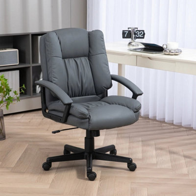 Faux Leather Home Office Chair Mid Back Desk Chair With Arms Dark Grey - image 1