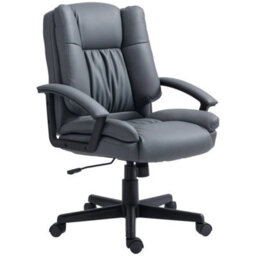 Faux Leather Home Office Chair Mid Back Desk Chair With Arms Dark Grey - thumbnail 6
