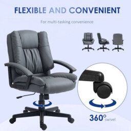 Faux Leather Home Office Chair Mid Back Desk Chair With Arms Dark Grey - thumbnail 3