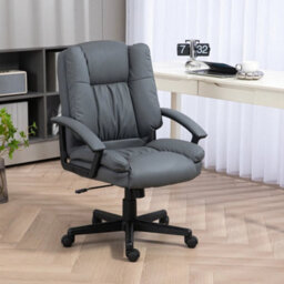 Faux Leather Home Office Chair Mid Back Desk Chair With Arms Dark Grey