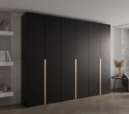 Arte Elegant Spacious Inova Ii Hinged Door Black Wardrobe W3000mm H2370mm D470mm - Stylish Storage Solution With Gold Round Handles - thumbnail 2