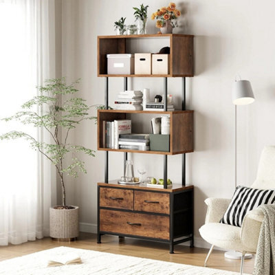 Shelves Bookcase With 5 Shelves Fabric Drawers Freestanding - image 1